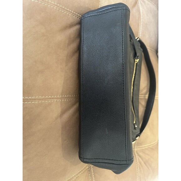 Kate Spade Black Leather Tote Purse Gold Zipper Accent Fold Over - Picture 3 of 12